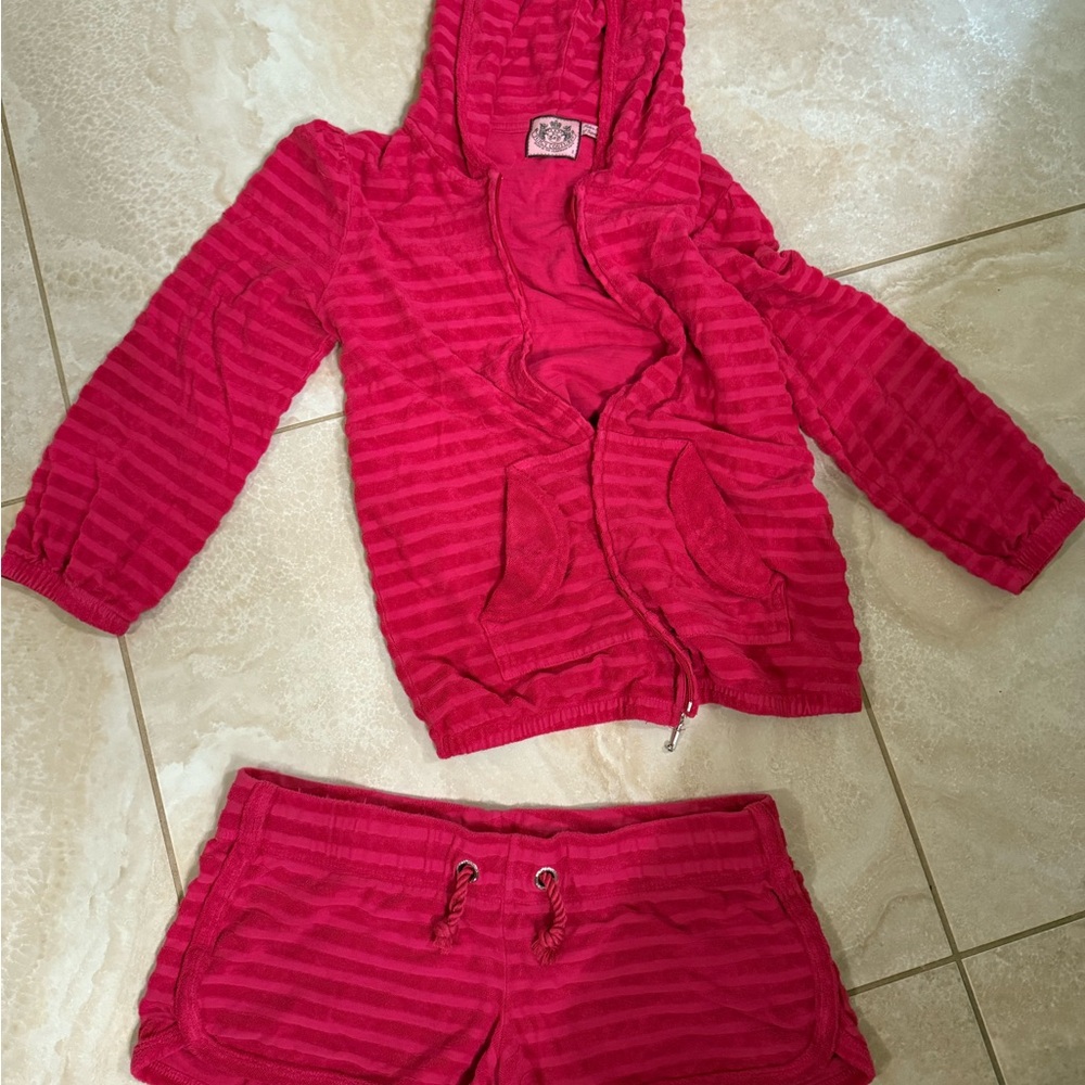 Pink Striped Hoodie and Shorts Set